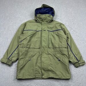 Helly Hansen Tech Jacket Men's Medium Green Utility Full Zip Hood Vent Rain Coat